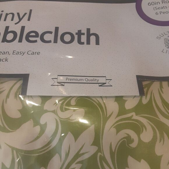 Sultan Linens Vinyl /Flannel BackTablecloth Round 60" Arugula Green/Cream - Picture 4 of 6